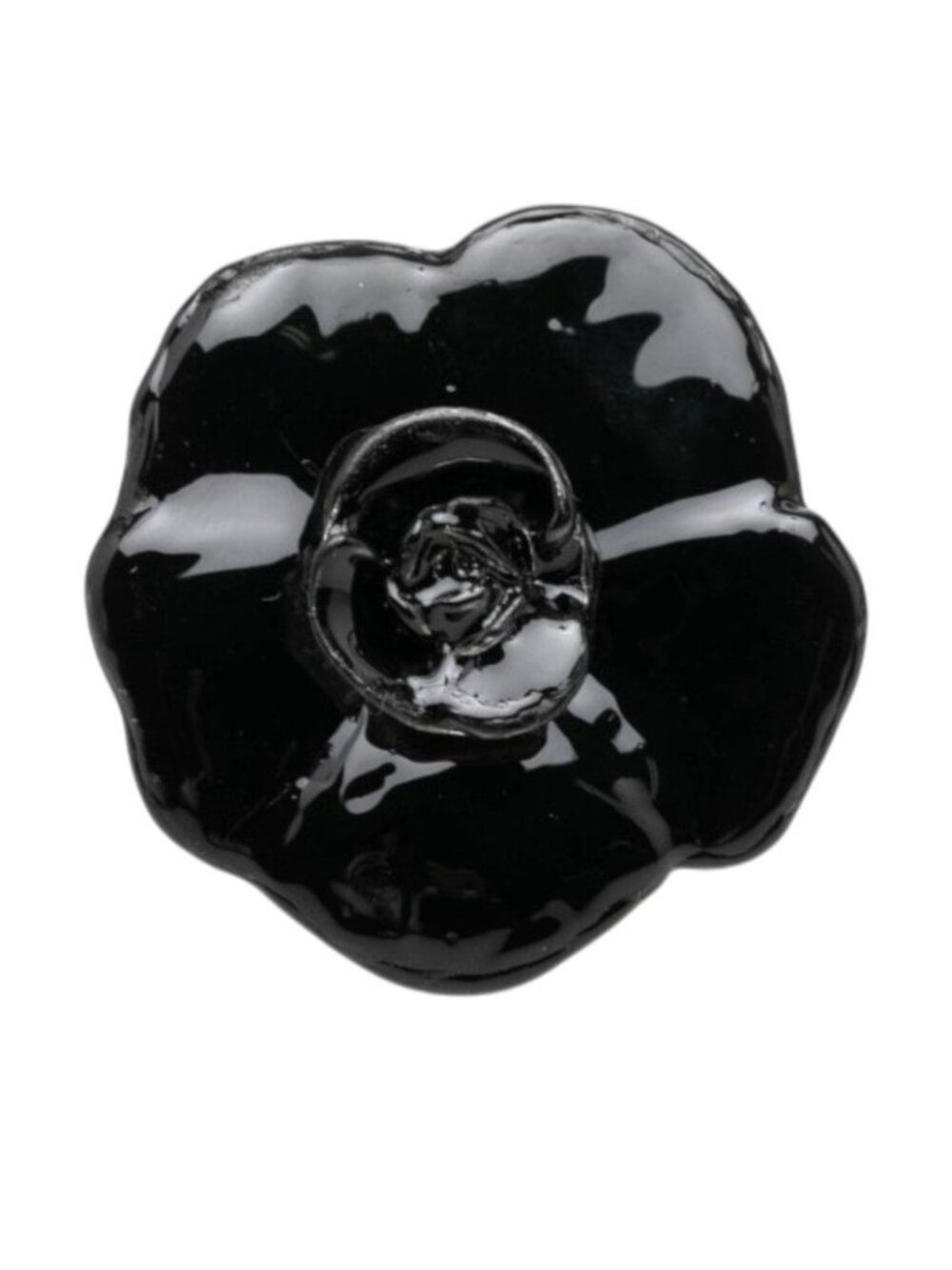 Chanel Camellia Ring Silver Black Metal